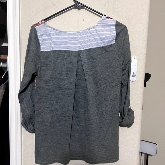One September Anthropologie Milieu Top patchwork shirt sz S knit mixed media - Picture 5 of 8